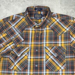Pendleton Frontier Mens Plaid Snap Western Shirt Flap Pockets Long Sleeve Rodeo